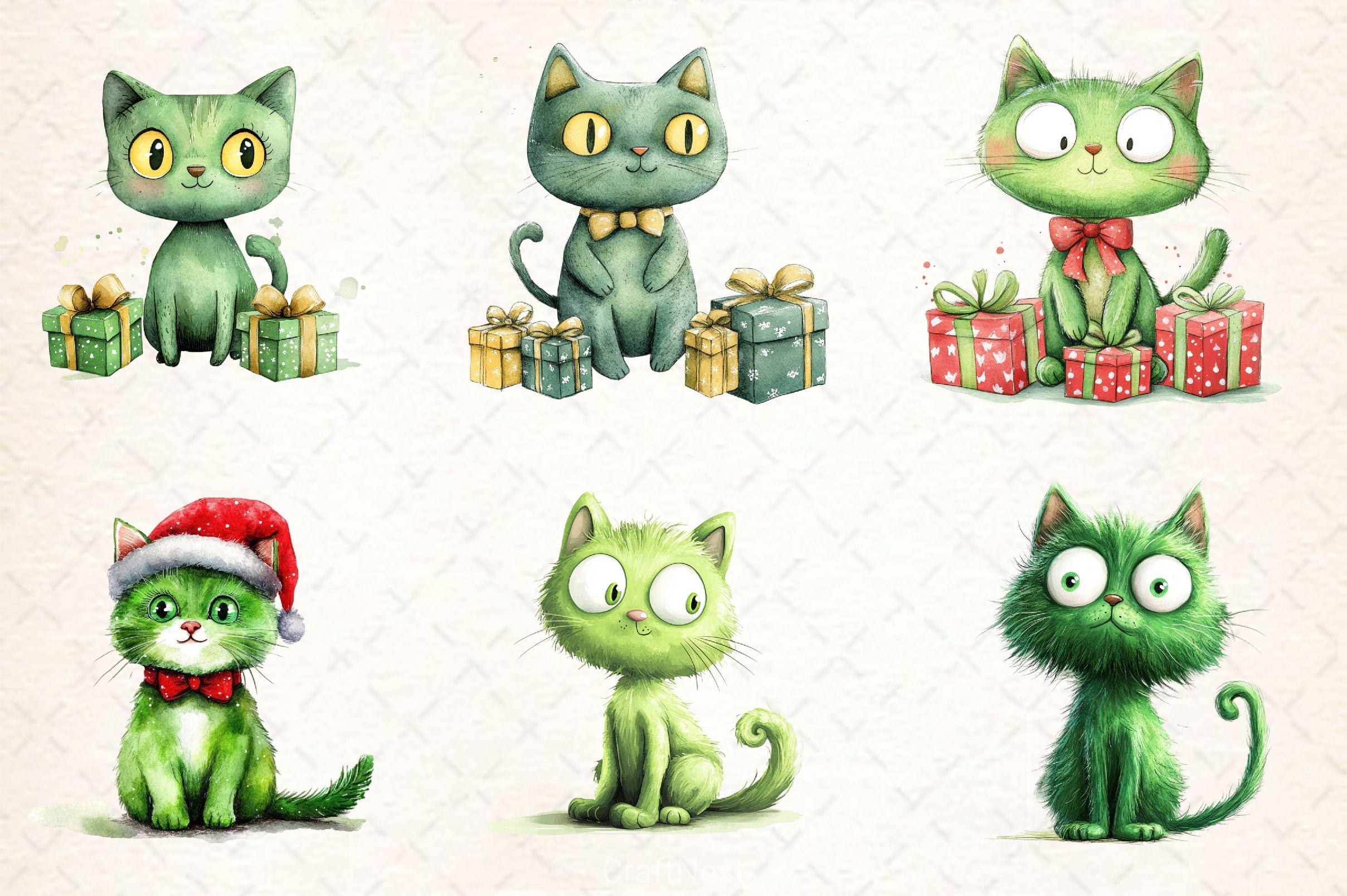 Cute Green Christmas Cat Clipart Bundle 2 - CraftNest - Digital Crafting and Art