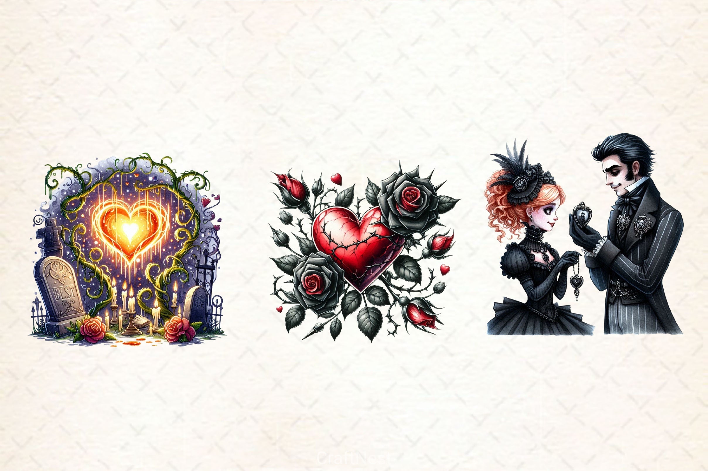 Gothic Valentine's Day Clipart Bundle 4 - CraftNest - Digital Crafting and Art