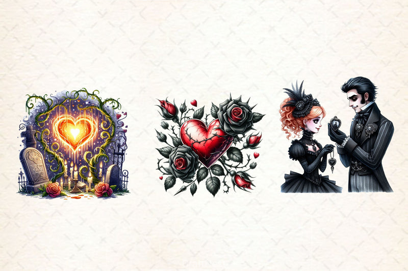 Gothic Valentine's Day Clipart Bundle 4 - CraftNest - Digital Crafting and Art