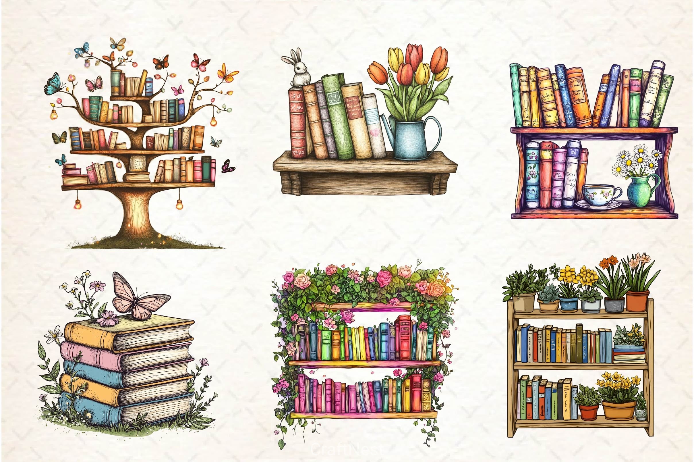 Spring Bookshelves Clipart Bundle - CraftNest - Digital Crafting and Art