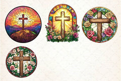 Christian Cross Round Stained Glass Art Clipart Bundle - CraftNest - Digital Crafting and Art