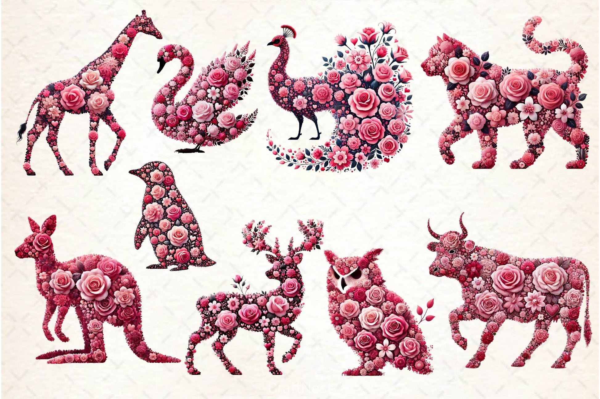 Valentines Day Animal With Rose Clipart Bundle - CraftNest - Digital Crafting and Art