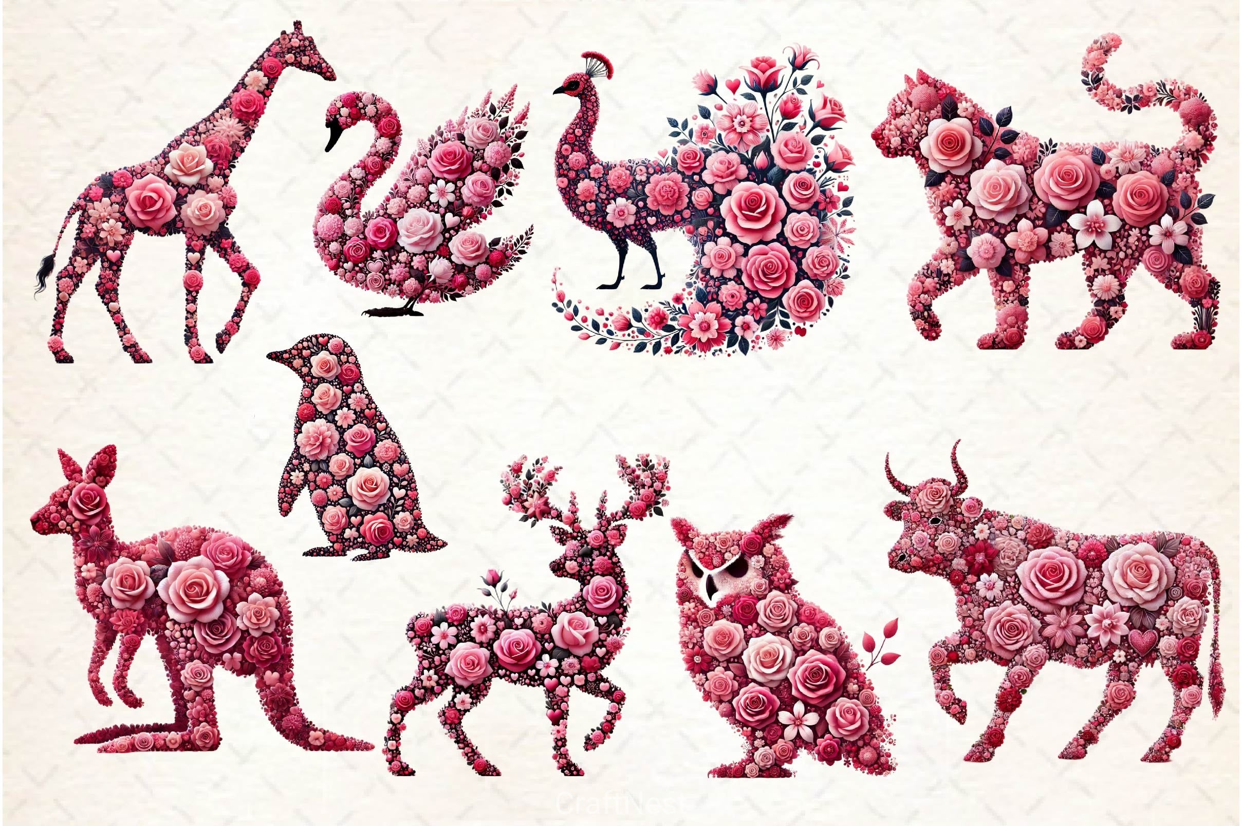 Valentines Day Animal With Rose Clipart Bundle - CraftNest - Digital Crafting and Art