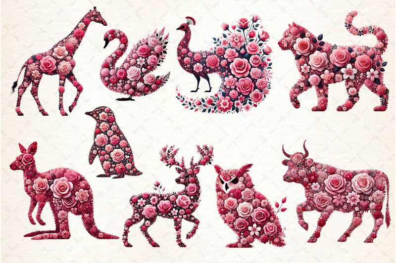 Valentines Day Animal With Rose Clipart Bundle - CraftNest - Digital Crafting and Art