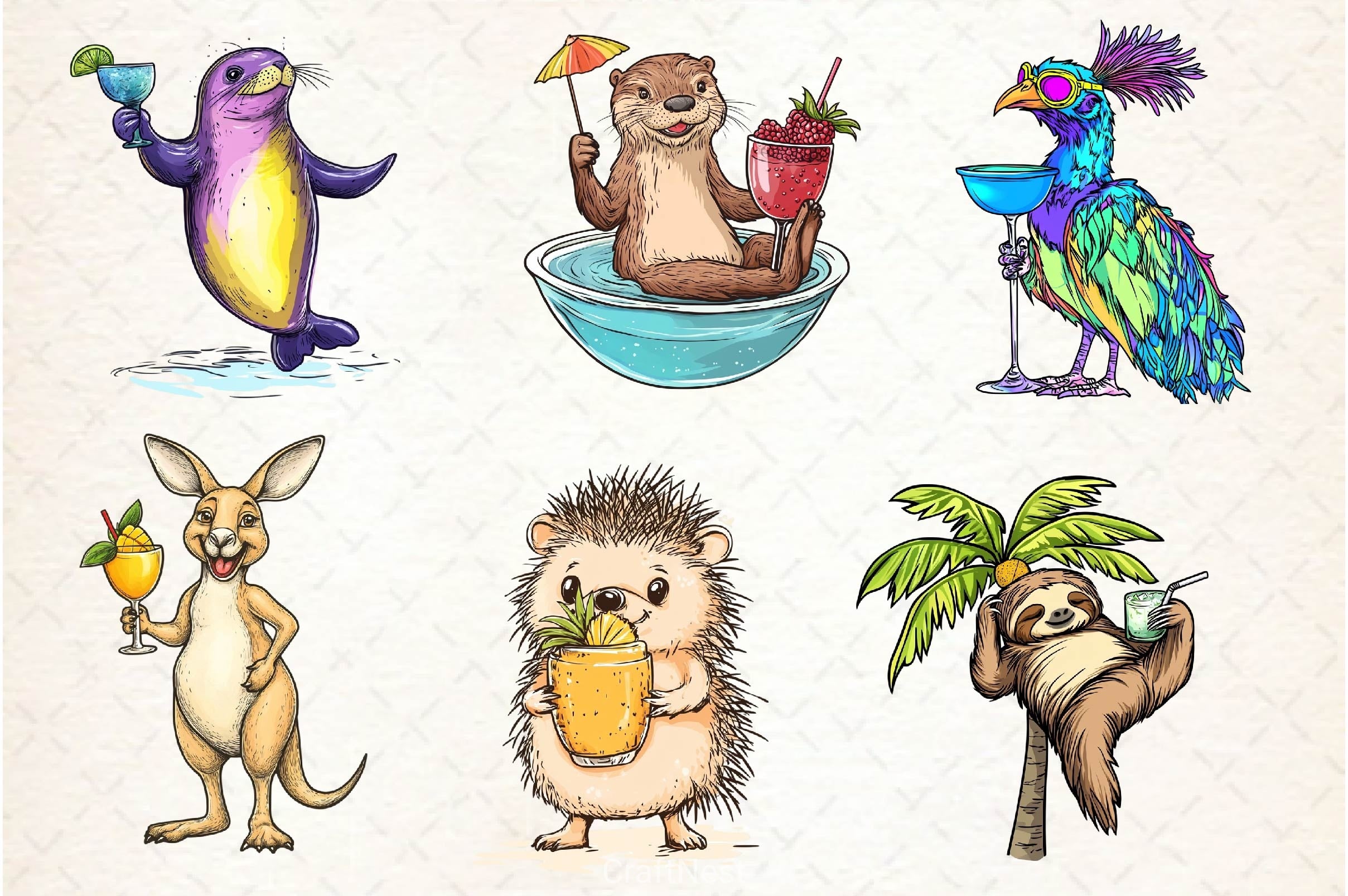 Summer Cocktail And Animals Clipart Bundle 1 - CraftNest - Digital Crafting and Art