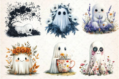 Halloween Floral Ghost Clipart Bundle 3 - CraftNest - Digital Crafting and Art