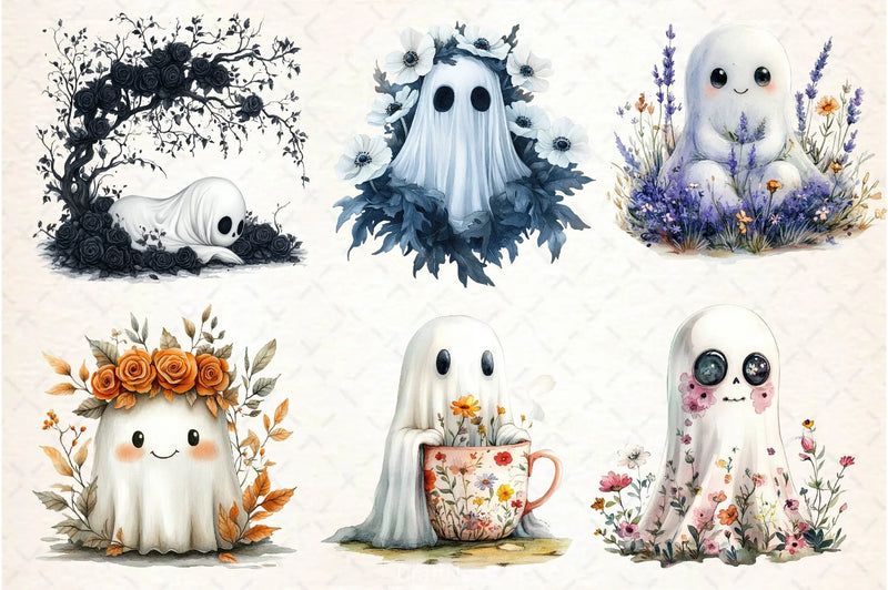 Halloween Floral Ghost Clipart Bundle 3 - CraftNest - Digital Crafting and Art
