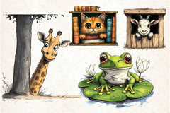 Quirky Animals Peeking Around Corner Clipart Bundle 2 - CraftNest - Digital Crafting and Art