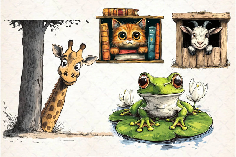 Quirky Animals Peeking Around Corner Clipart Bundle 2 - CraftNest - Digital Crafting and Art