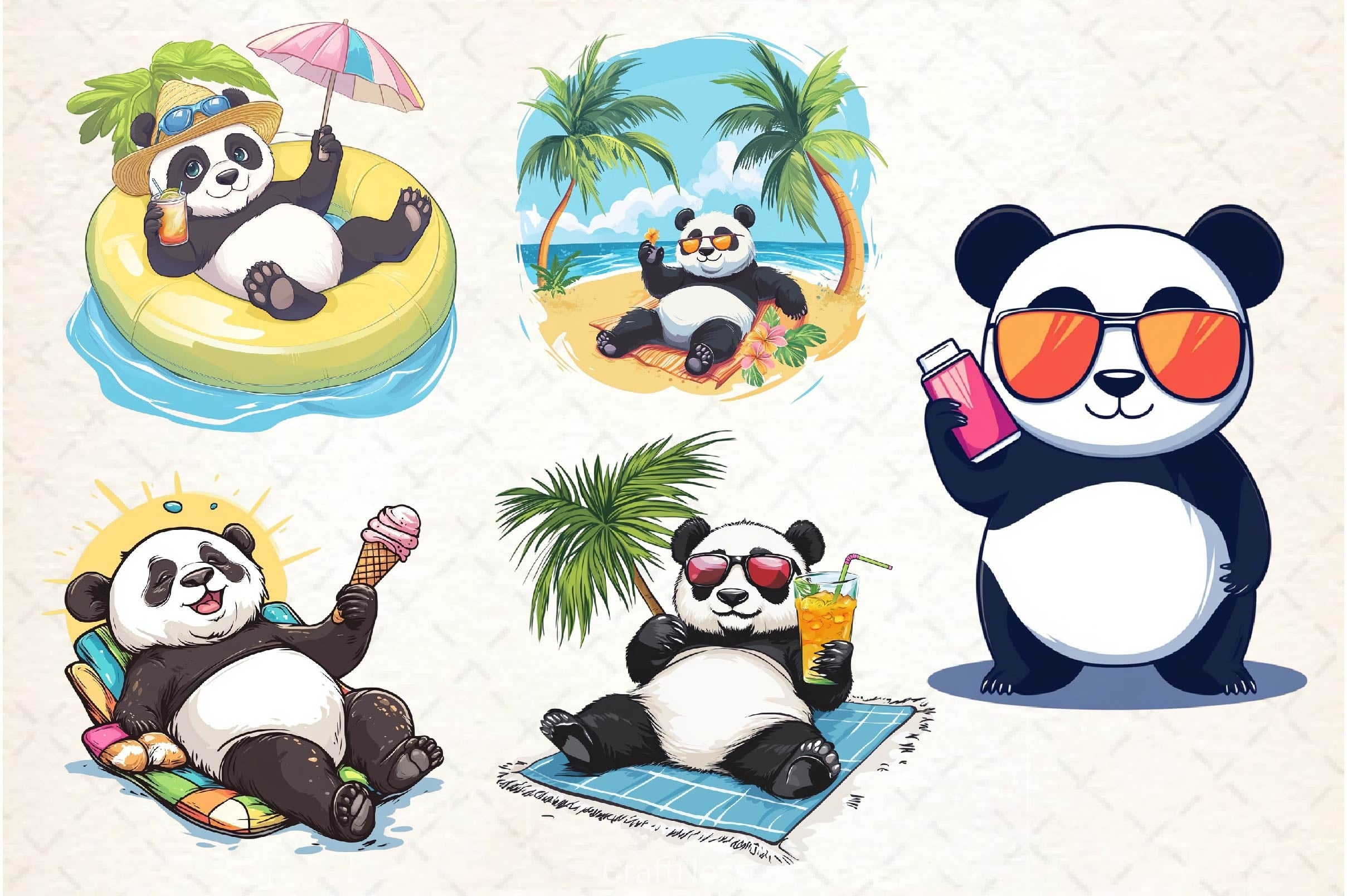 Funny Sunbathing Panda Clipart Bundle 2 - CraftNest - Digital Crafting and Art