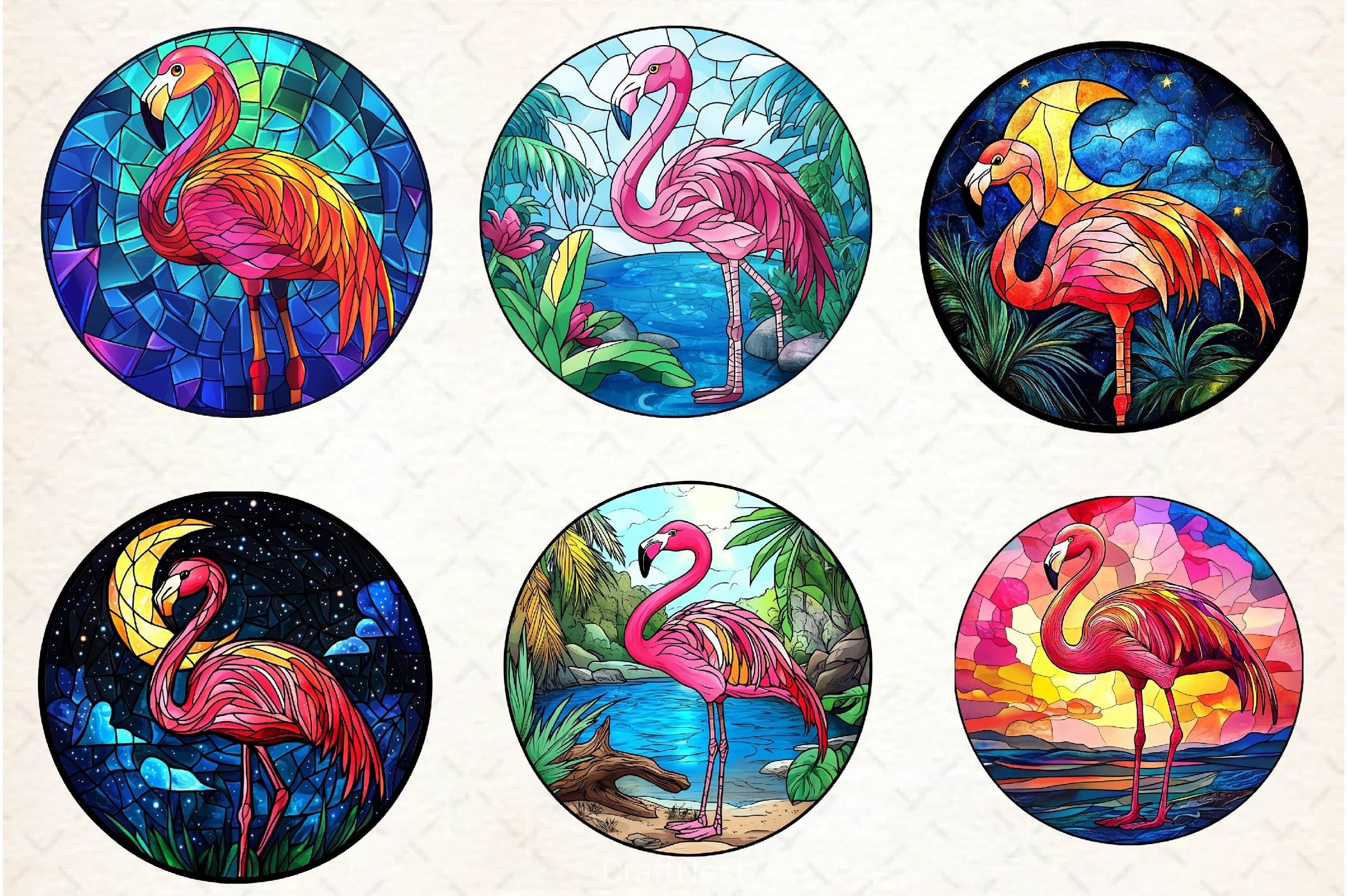 Round Stained Glass Flamingo Clipart Bundle 2 - CraftNest - Digital Crafting and Art