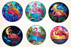 Round Stained Glass Flamingo Clipart Bundle 2 - CraftNest - Digital Crafting and Art