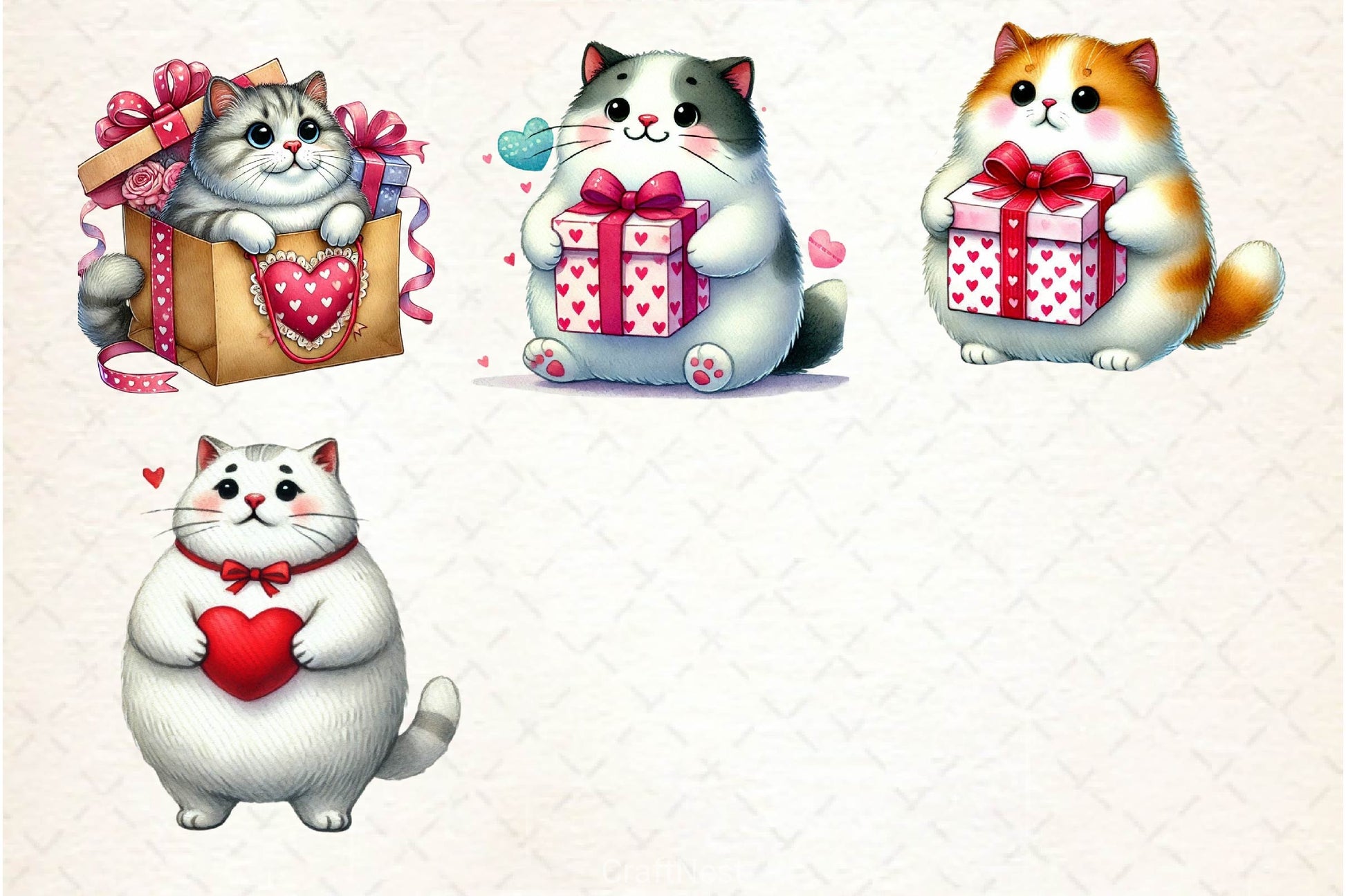 Valentine Fat Cat Clipart Bundle - CraftNest - Digital Crafting and Art