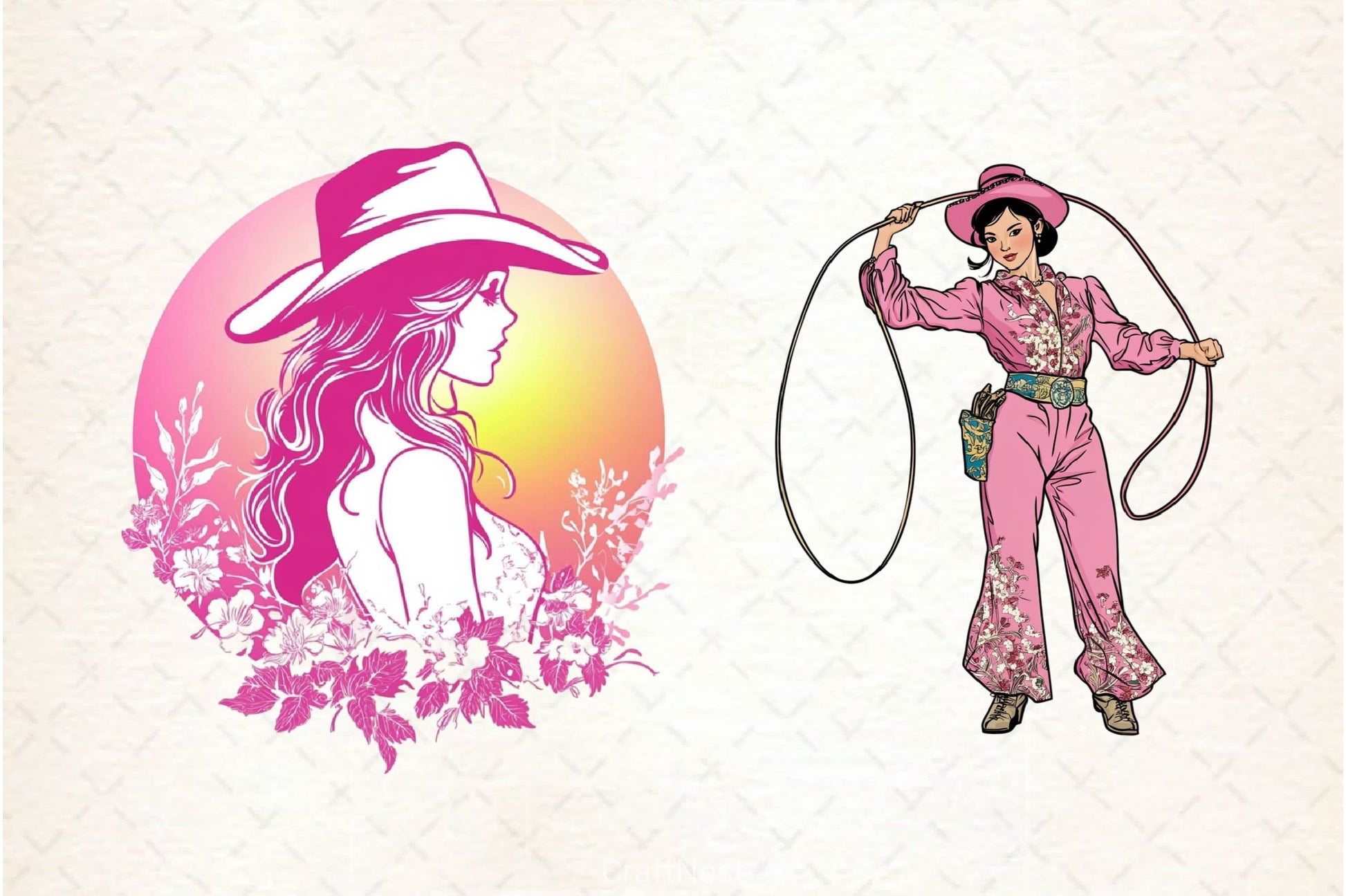 Pink Chinoiserie Cowgirl Clipart Bundle 2 - CraftNest - Digital Crafting and Art