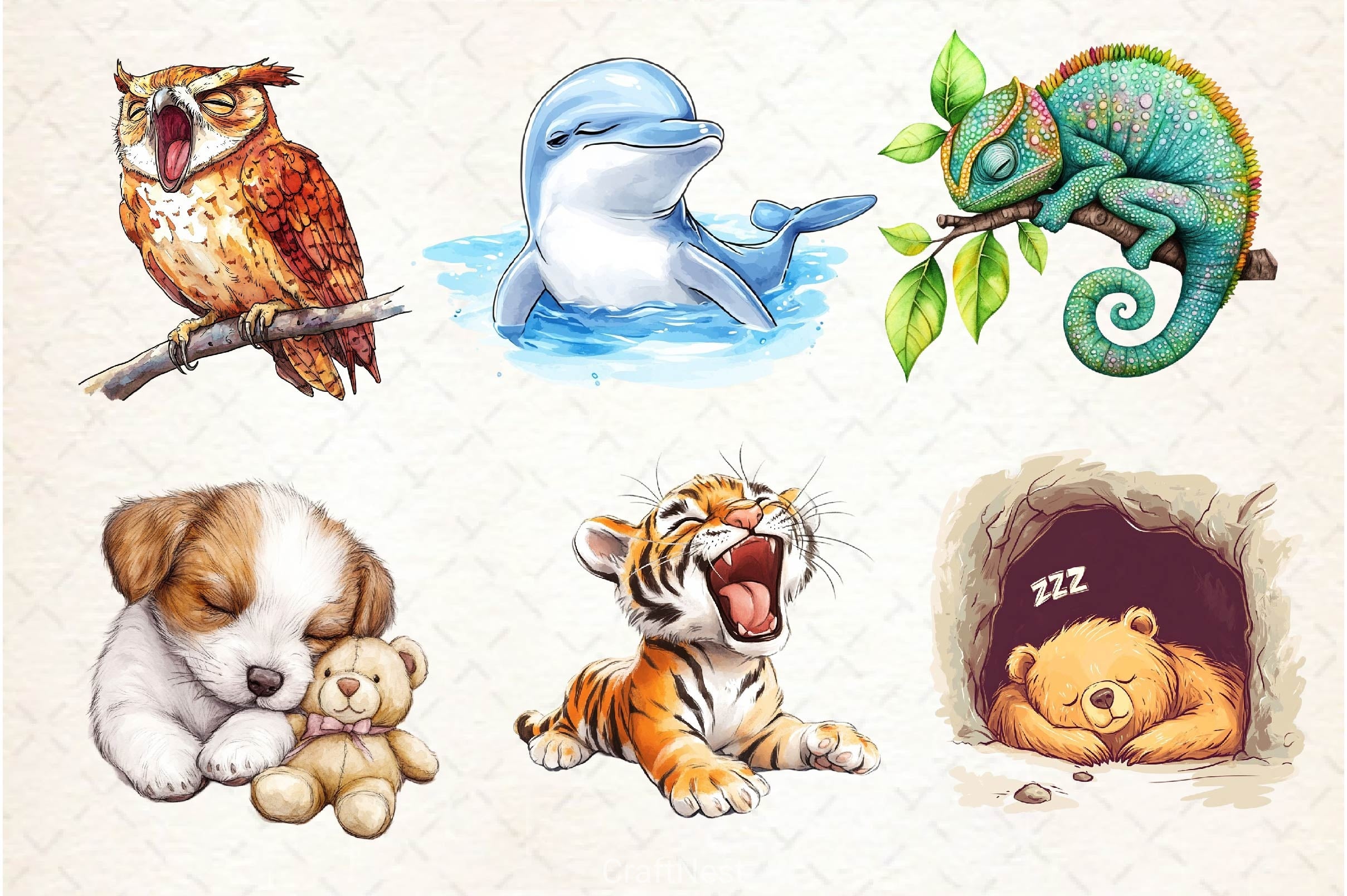 Sleepy Animals Clipart Bundle 3 - CraftNest - Digital Crafting and Art