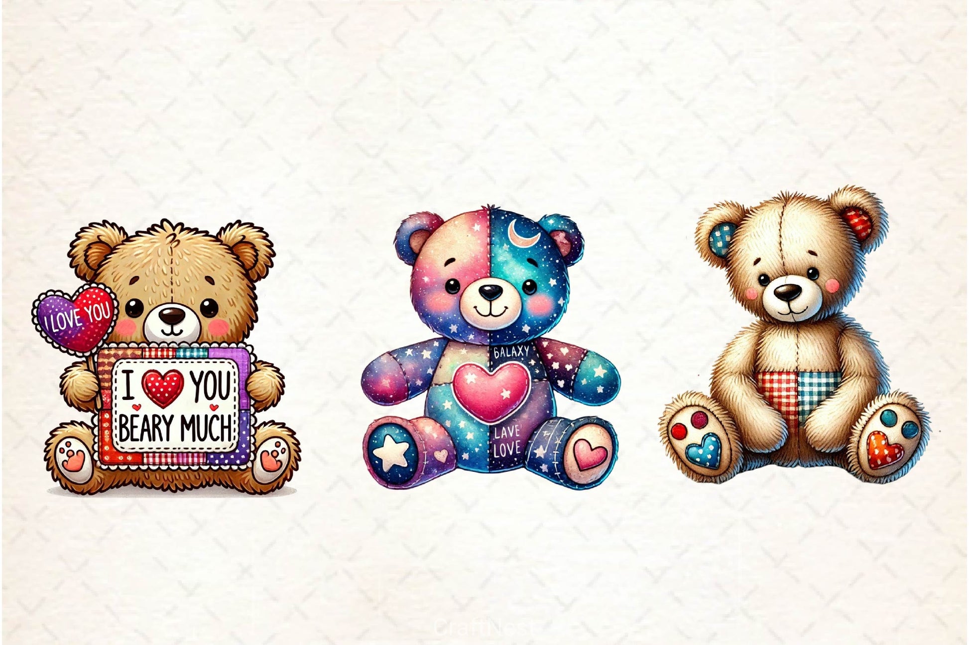 Patchwork Valentine's Day Teddy Bear Clipart Bundle - CraftNest - Digital Crafting and Art