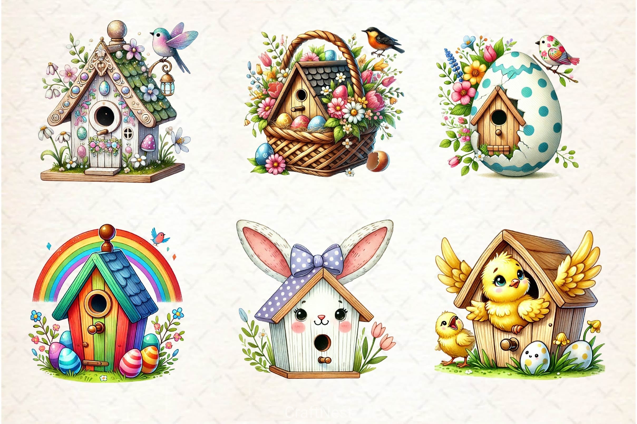Easter Bird House Clipart Bundle 12 - CraftNest - Digital Crafting and Art