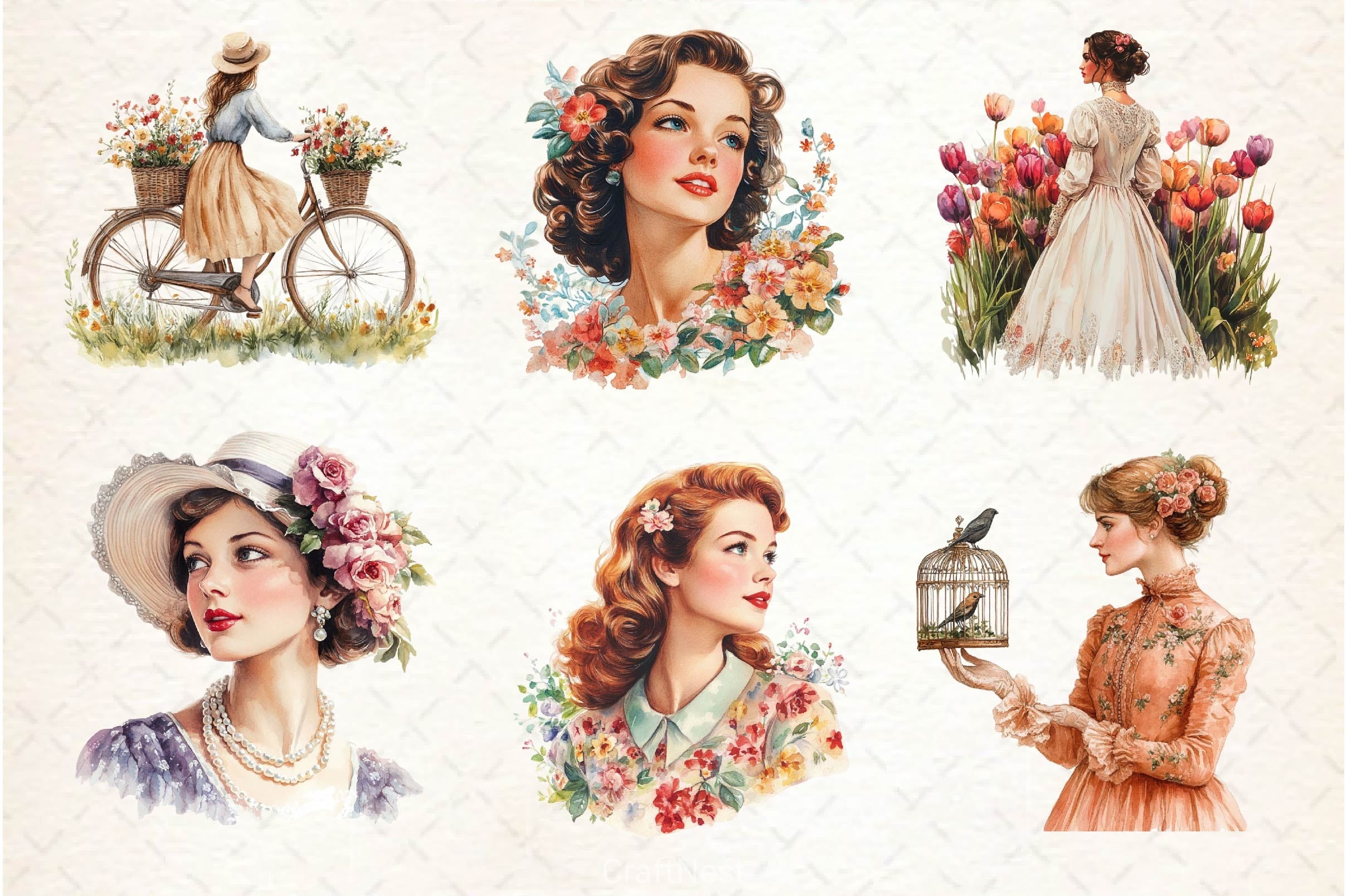 Vintage Spring Woman Clipart Bundle 2 - CraftNest - Digital Crafting and Art