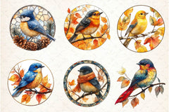 Fall Stained Glass Birds Clipart Bundle - CraftNest - Digital Crafting and Art