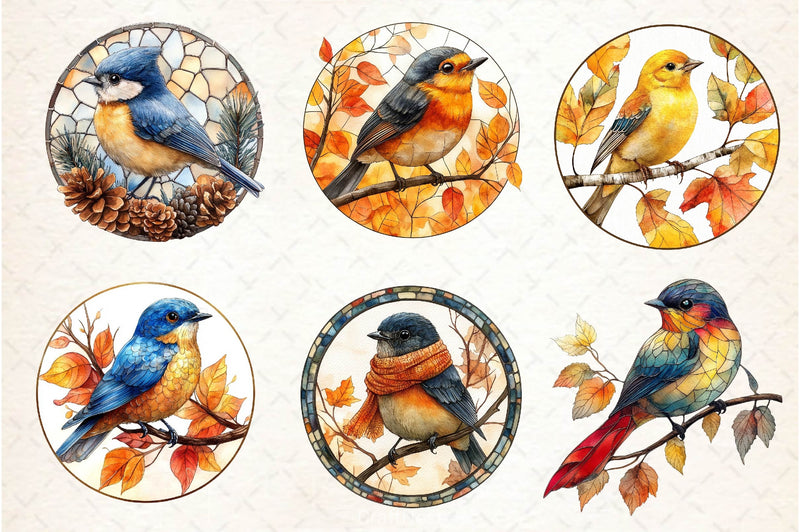 Fall Stained Glass Birds Clipart Bundle - CraftNest - Digital Crafting and Art