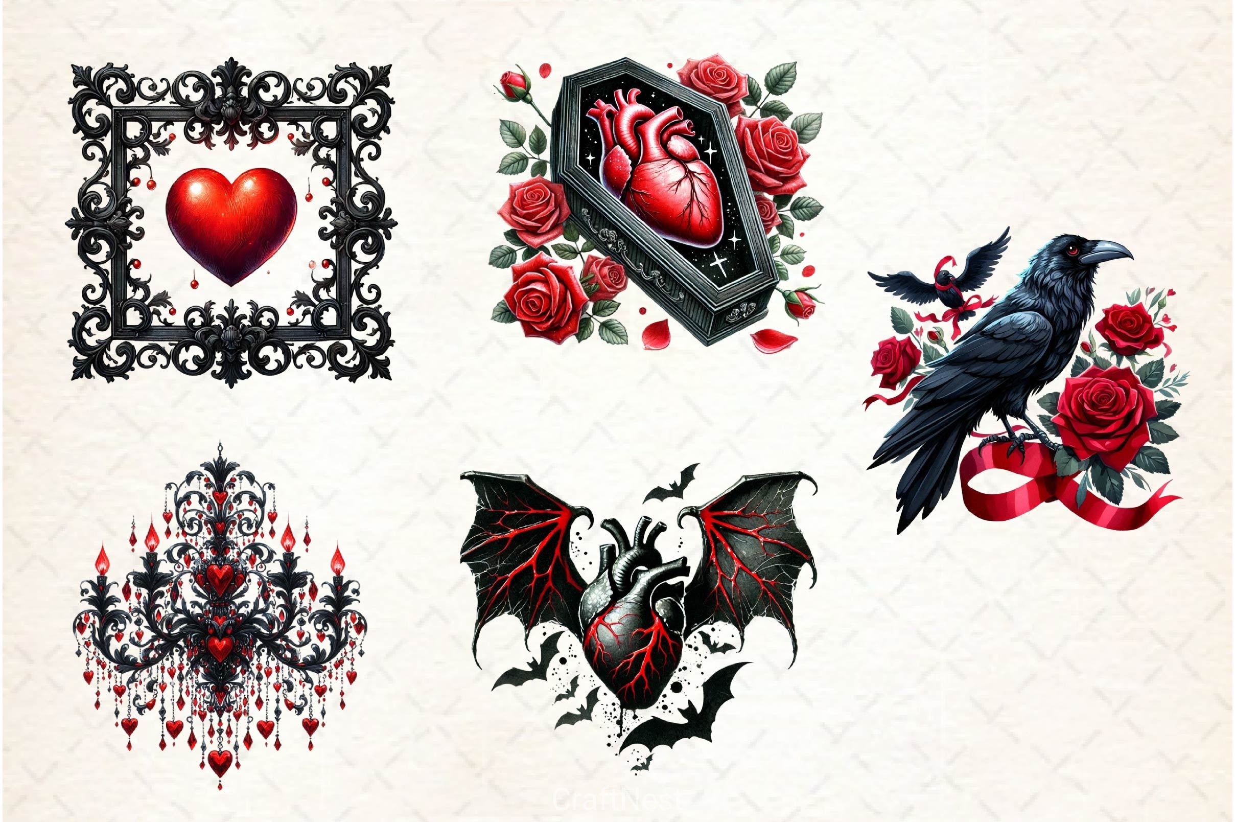 Gothic Valentine Clipart Bundle 4 - CraftNest - Digital Crafting and Art