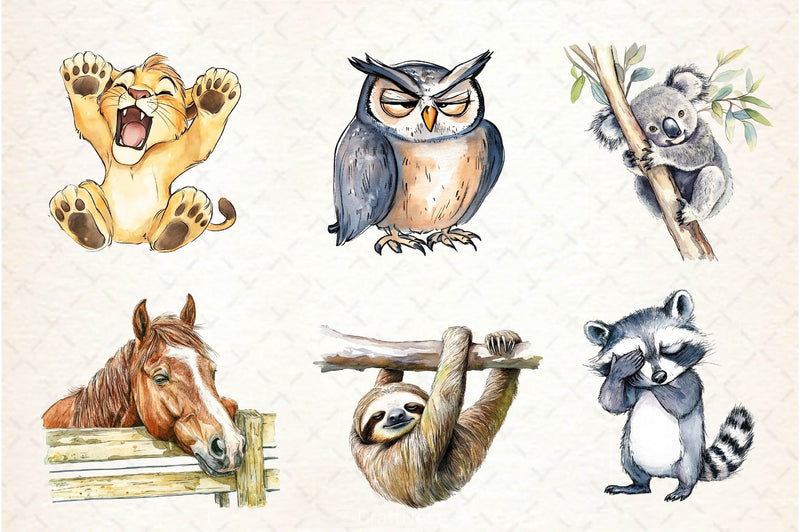 Tired Sleepy Animals Clipart Bundle - CraftNest - Digital Crafting and Art