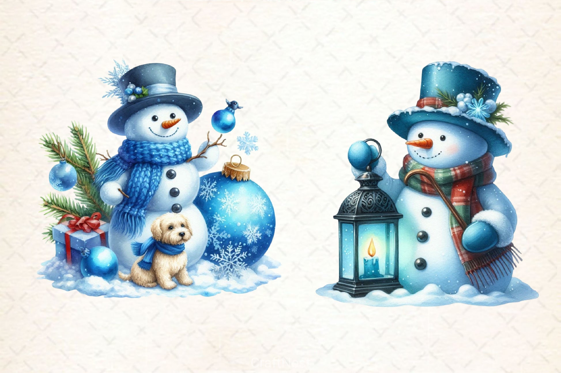 Blue Christmas Snowman Clipart Bundle 2 - CraftNest - Digital Crafting and Art