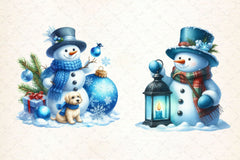 Blue Christmas Snowman Clipart Bundle 2 - CraftNest - Digital Crafting and Art