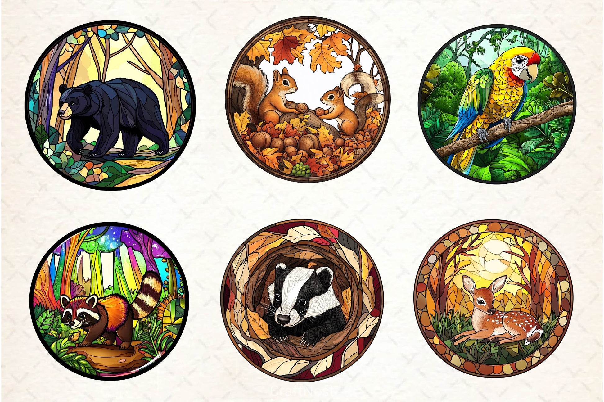 Round Stained Glass Forest Animals Clipart Bundle 2 - CraftNest - Digital Crafting and Art