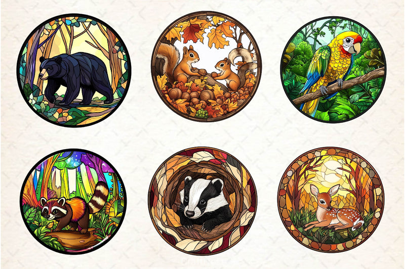 Round Stained Glass Forest Animals Clipart Bundle 2 - CraftNest - Digital Crafting and Art