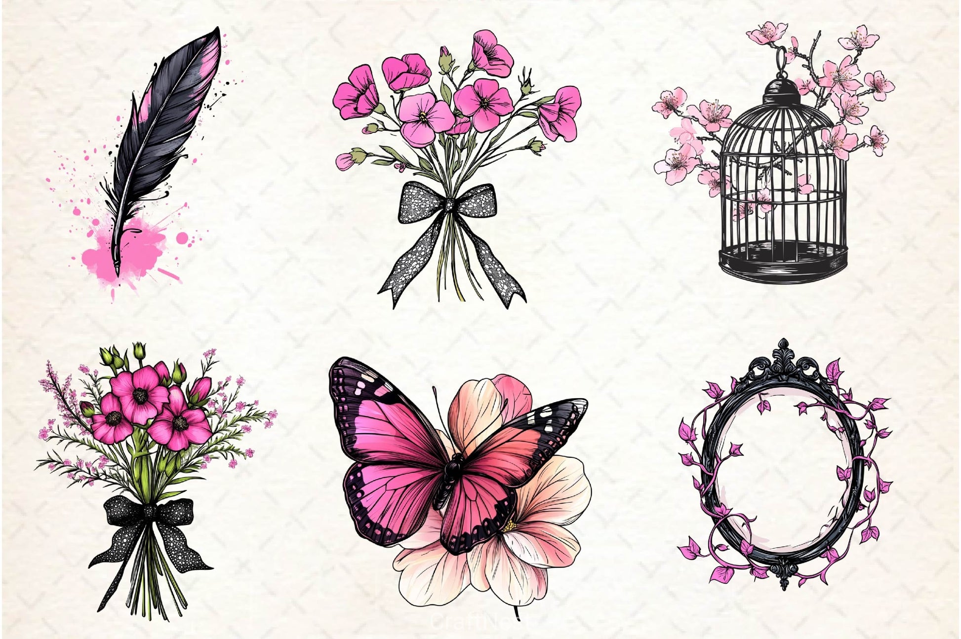 Black & Pink Spring Clipart Bundle 2 - CraftNest - Digital Crafting and Art
