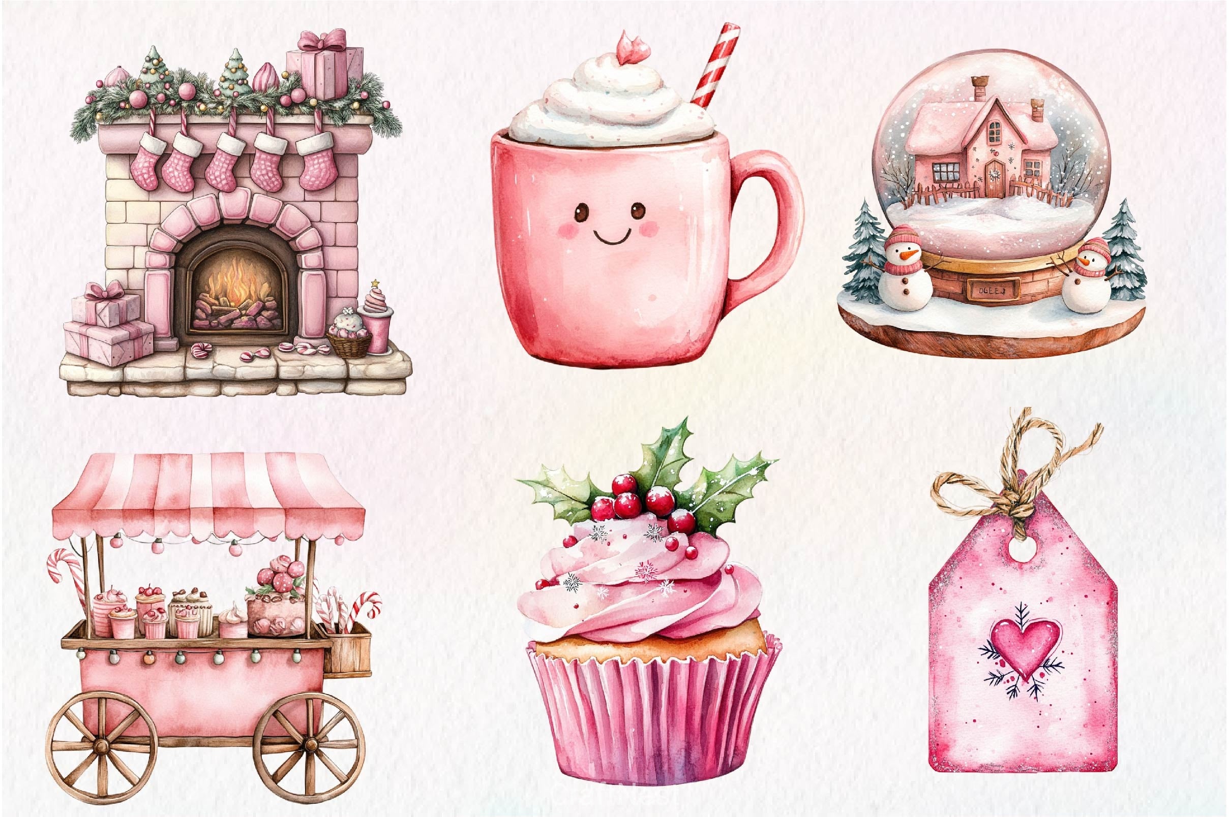 Pink Happy Christmas Clipart Bundle - CraftNest - Digital Crafting and Art