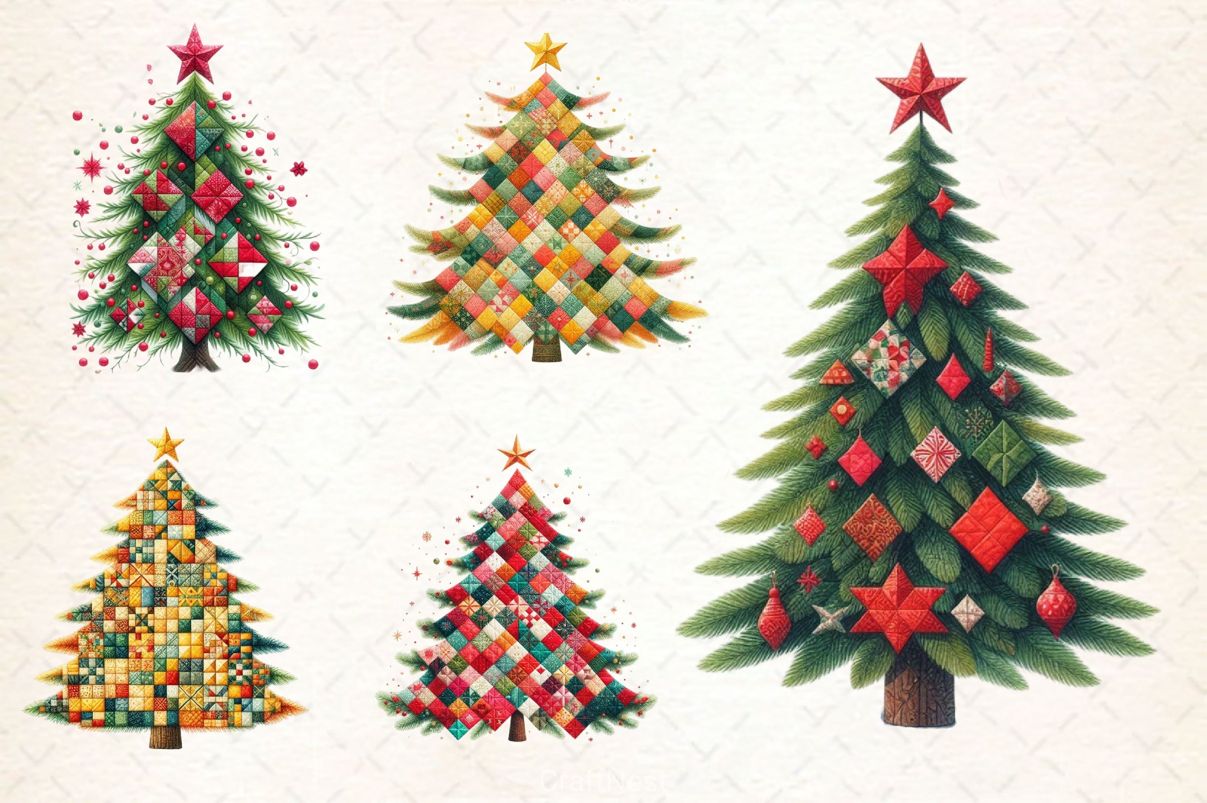 Quilted Christmas Tree Border Clipart Bundle 2 - CraftNest - Digital Crafting and Art
