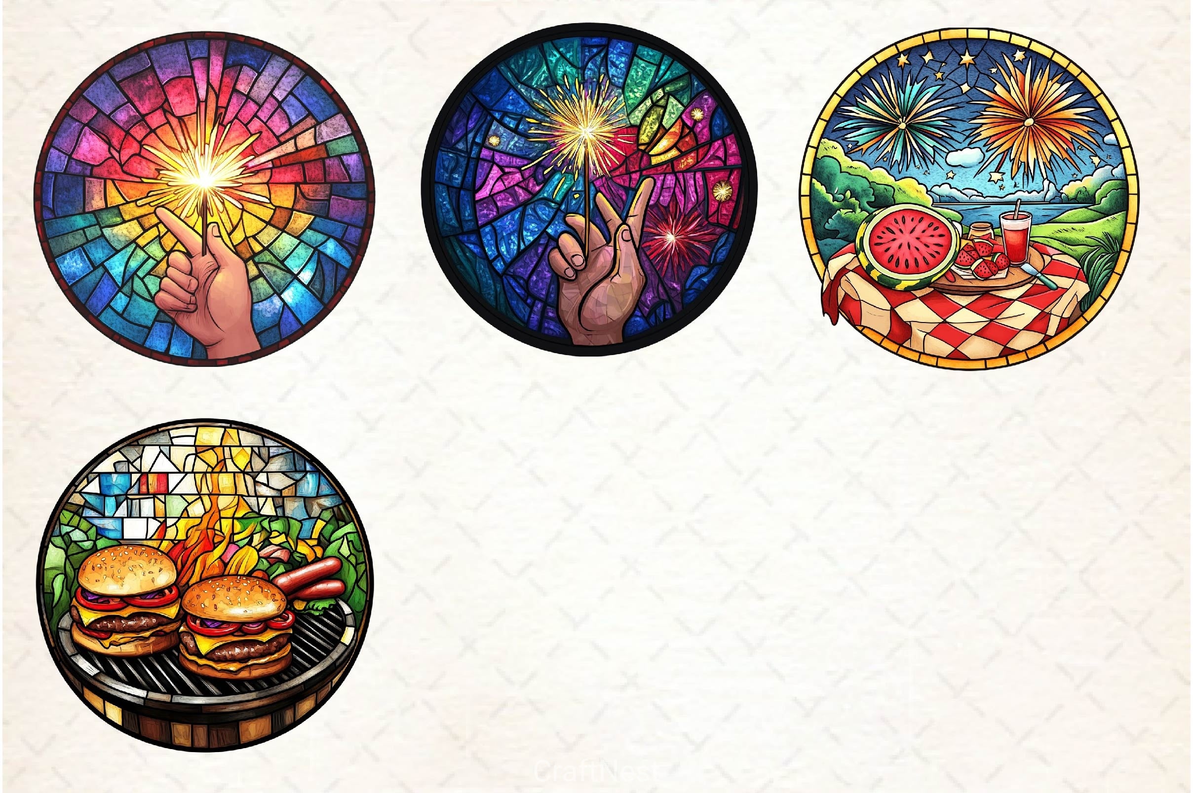 Round Stained Glass 4th Of July Clipart Bundle 3 - CraftNest - Digital Crafting and Art