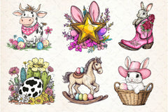 Vintage Pink Easter Western Clipart Bundle 2 - CraftNest - Digital Crafting and Art