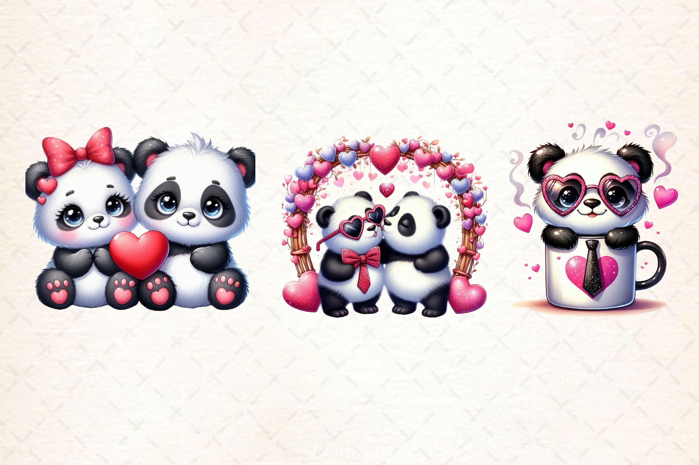 Valentines Day Love Panda Clipart Bundle 2 - CraftNest - Digital Crafting and Art