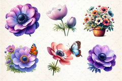 Anemone Flower Bloom Clipart Bundle - CraftNest - Digital Crafting and Art