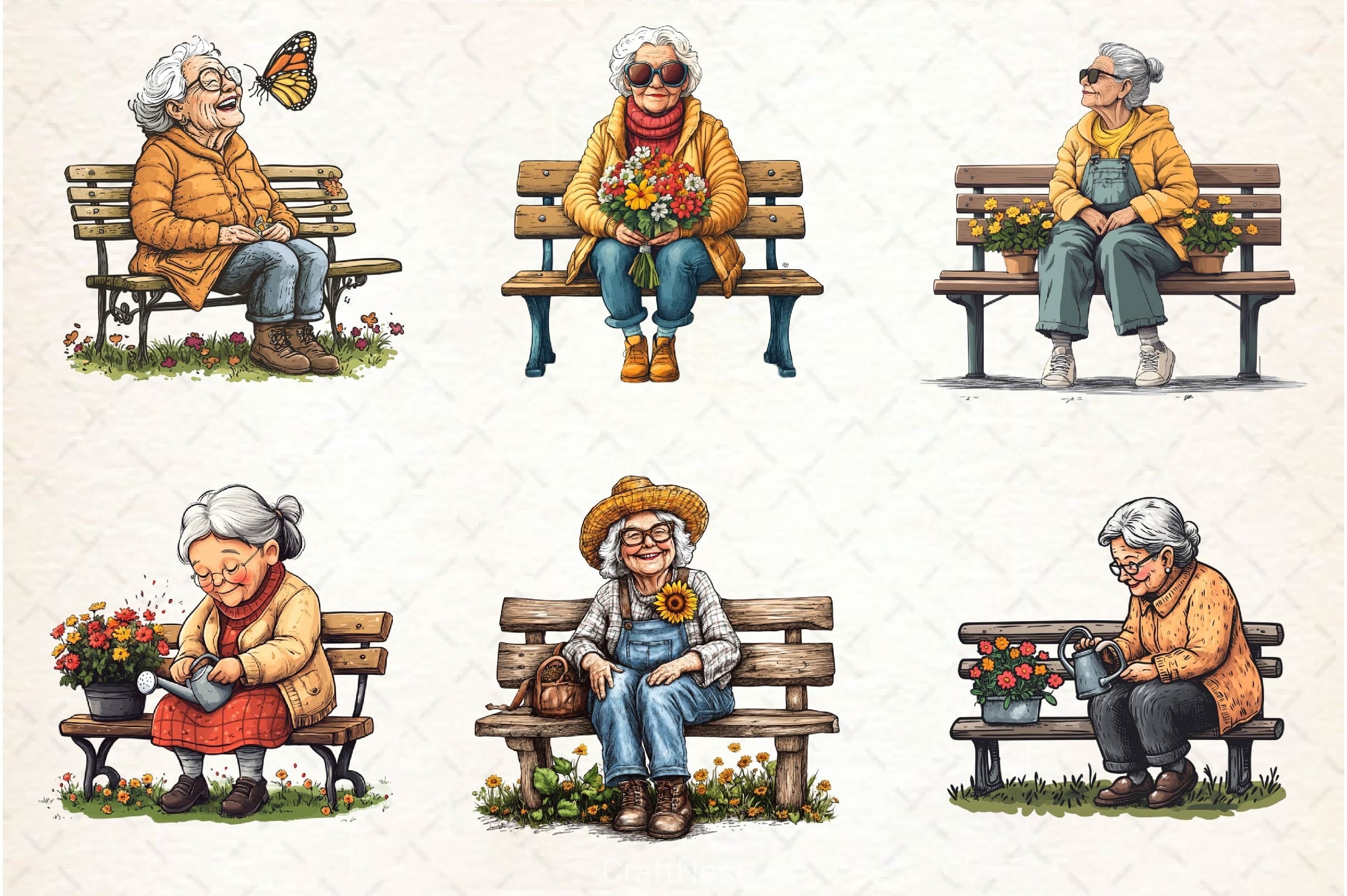 Gardening Grandma With Flowers Clipart Bundle 2 - CraftNest - Digital Crafting and Art