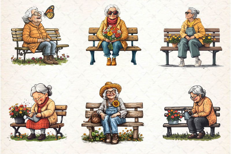 Gardening Grandma With Flowers Clipart Bundle 2 - CraftNest - Digital Crafting and Art