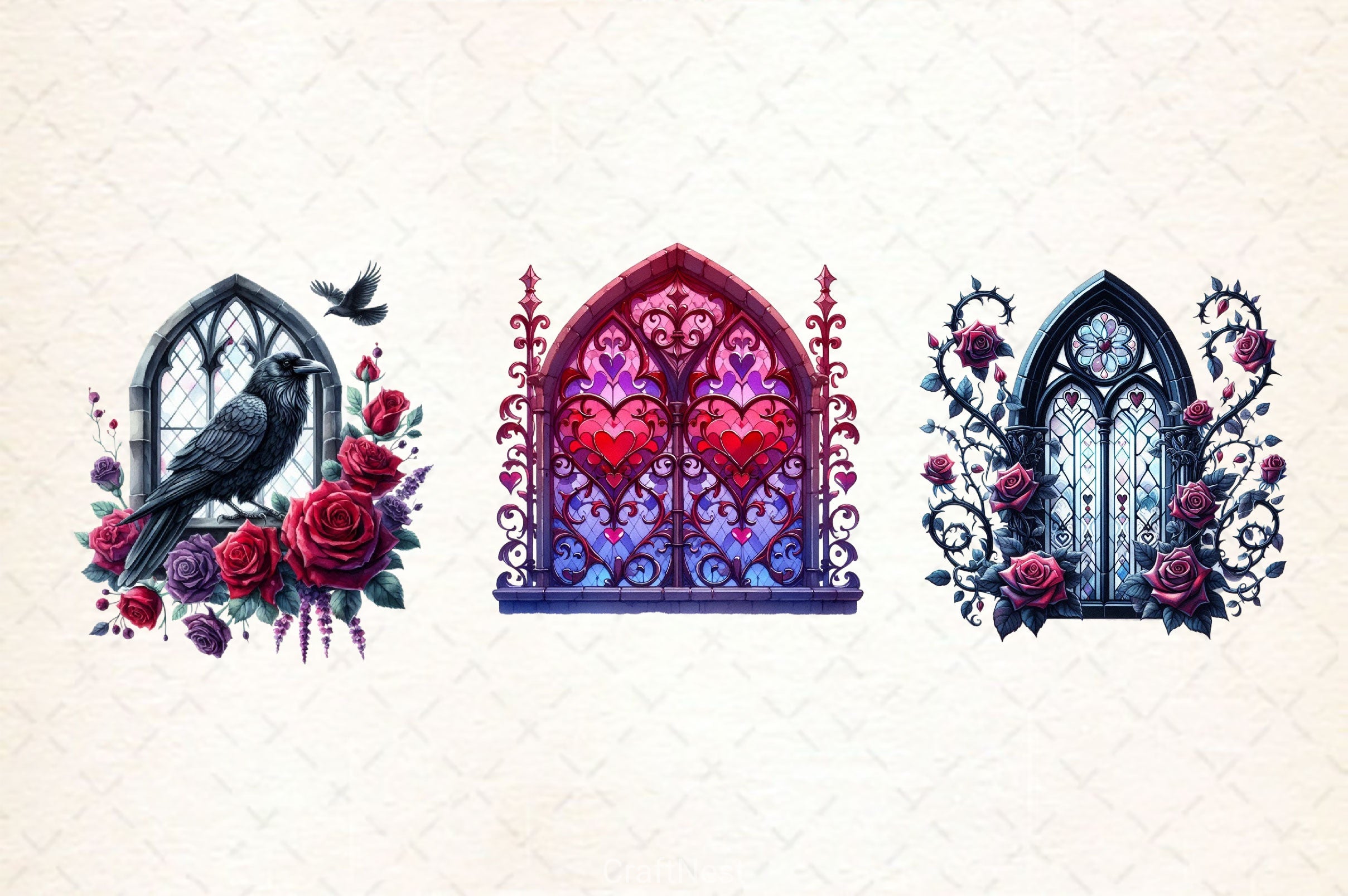 Valentine Gothic Windows Clipart Bundle 2 - CraftNest - Digital Crafting and Art