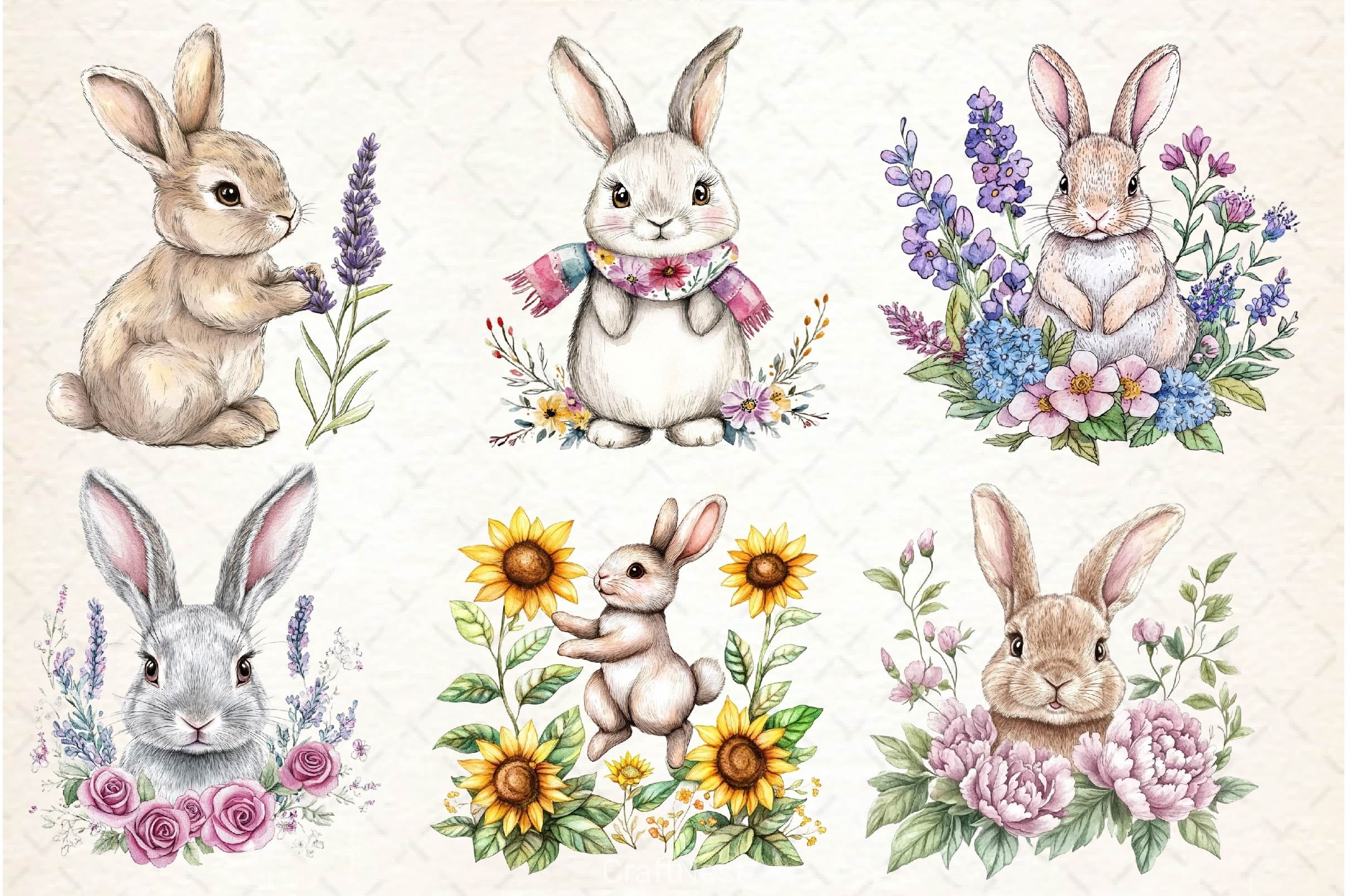 Floral Bunny Embroidery Clipart Bundle - CraftNest - Digital Crafting and Art