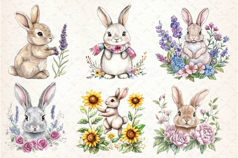 Floral Bunny Embroidery Clipart Bundle - CraftNest - Digital Crafting and Art