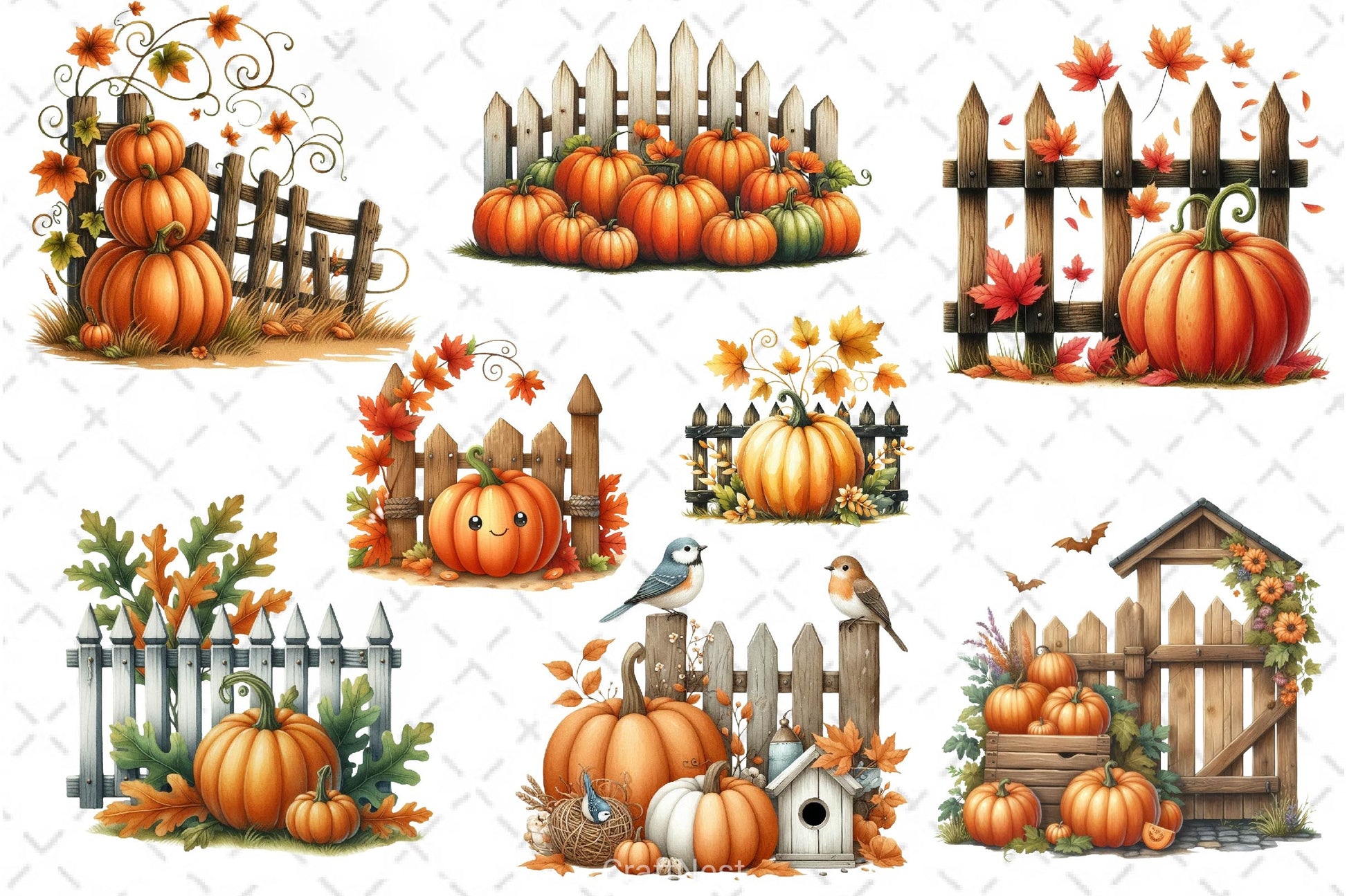 Fall Pumpkin Fence Clipart Bundle 3 - CraftNest - Digital Crafting and Art