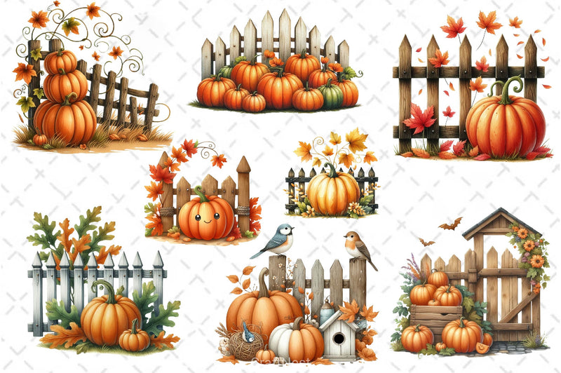 Fall Pumpkin Fence Clipart Bundle 3 - CraftNest - Digital Crafting and Art