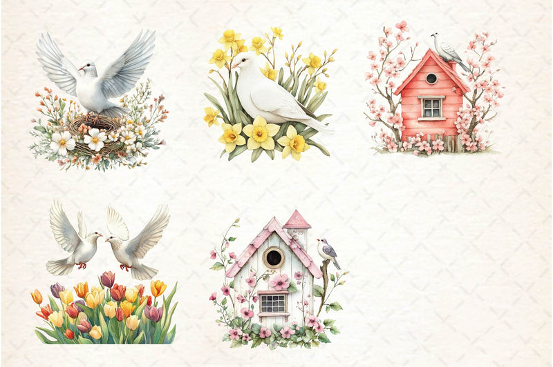 Spring White Doves Clipart Bundle 2 - CraftNest - Digital Crafting and Art