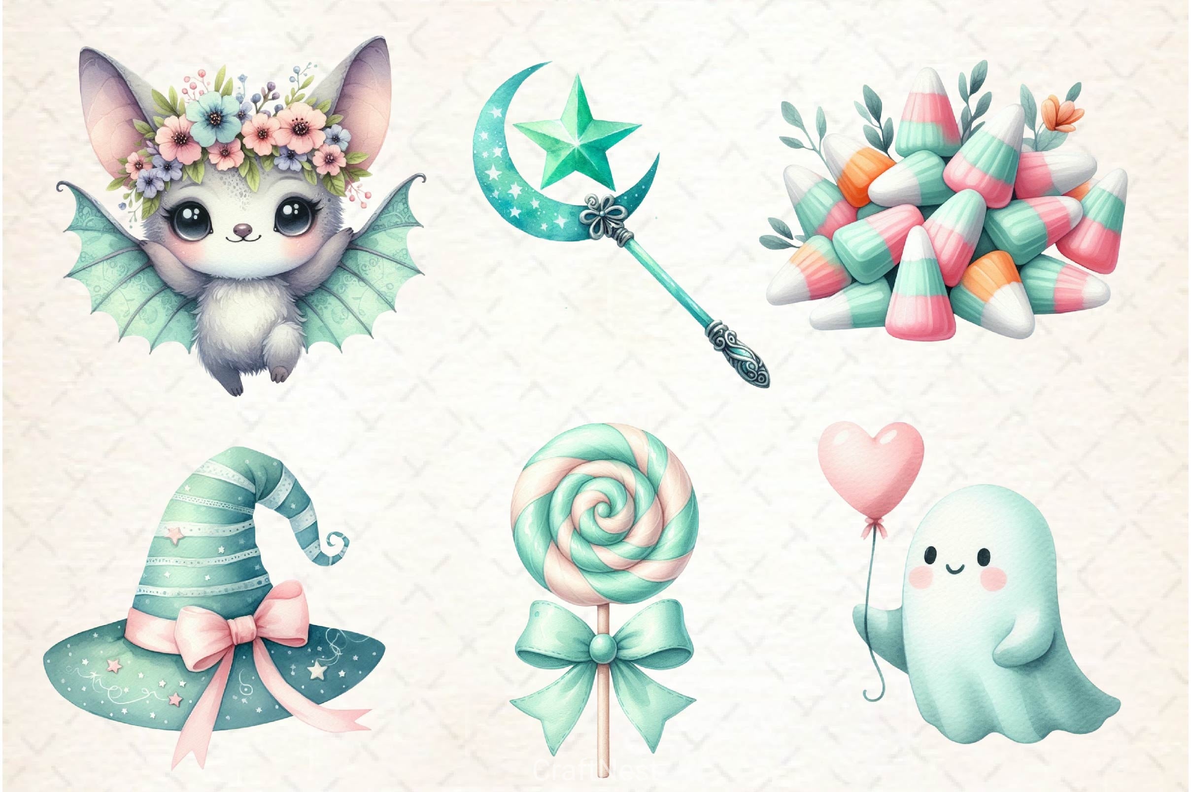 Pastel Mint Halloween Clipart Bundle - CraftNest - Digital Crafting and Art