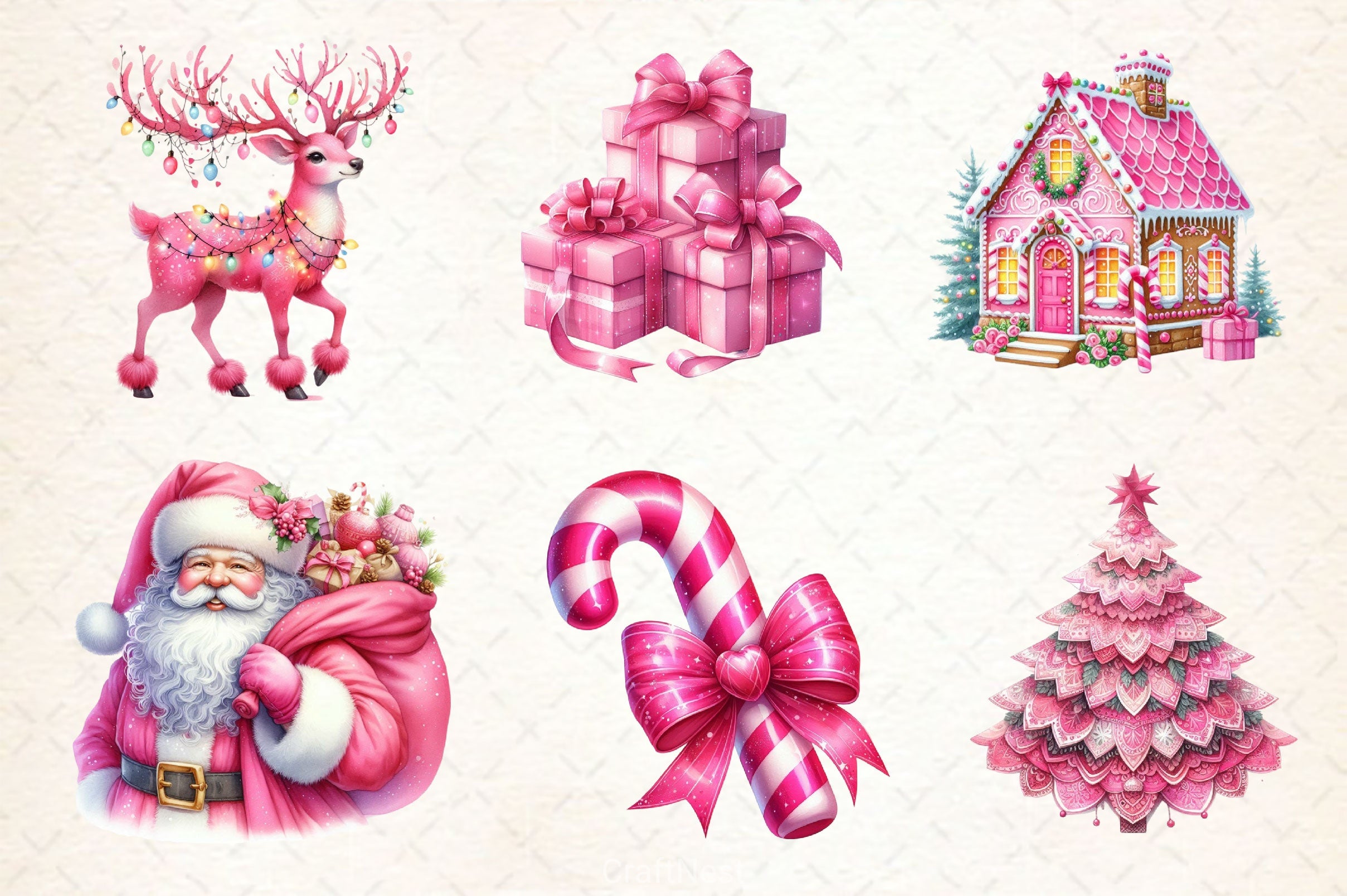 Pink Happy Christmas Clipart Bundle 1 - CraftNest - Digital Crafting and Art