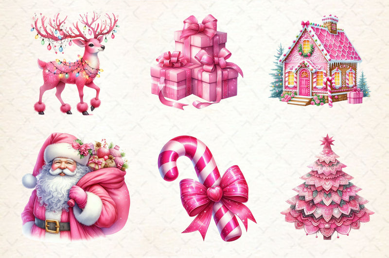 Pink Happy Christmas Clipart Bundle 1 - CraftNest - Digital Crafting and Art