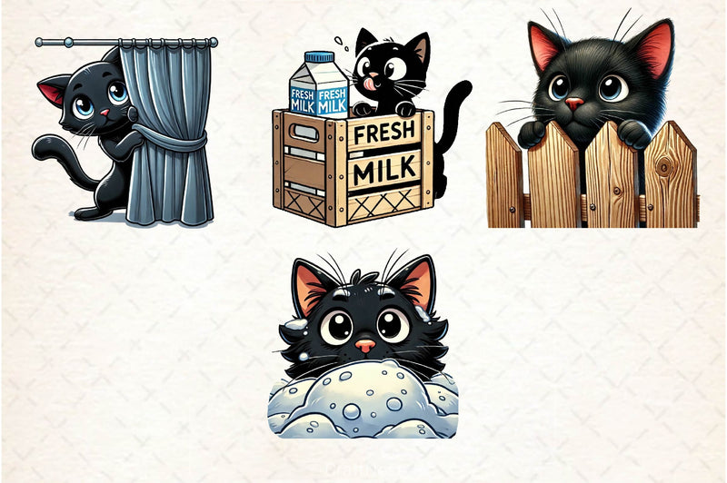 Cute Black Cat Peeking Clipart Bundle 4 - CraftNest - Digital Crafting and Art
