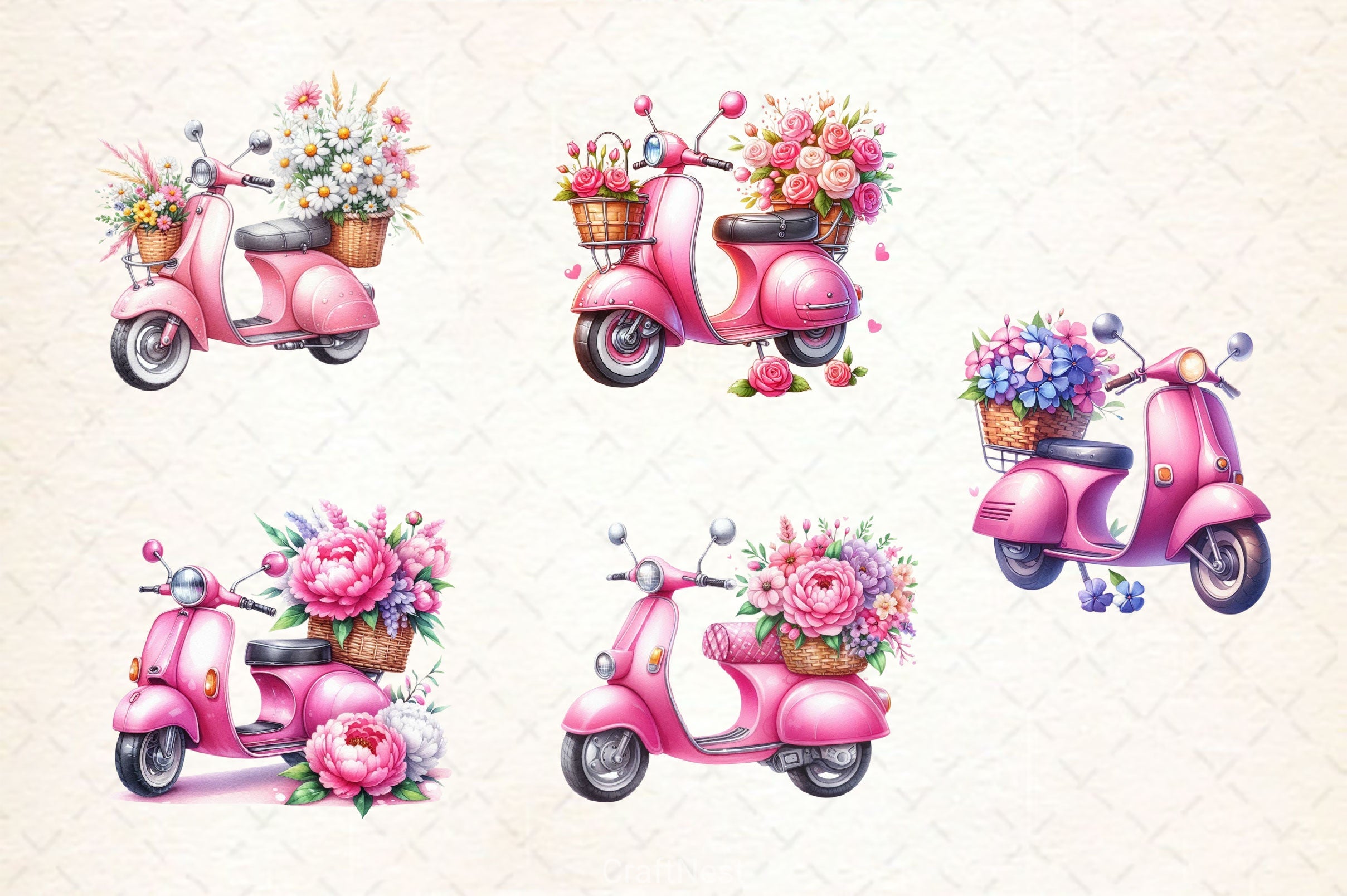 Pink Scooter Flowers Clipart Bundle - CraftNest - Digital Crafting and Art